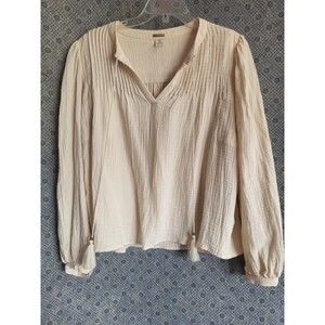 Magaschoni Blouse Women's Size Med Beige Long Sleeve Organic Cotton Boho Gauzy